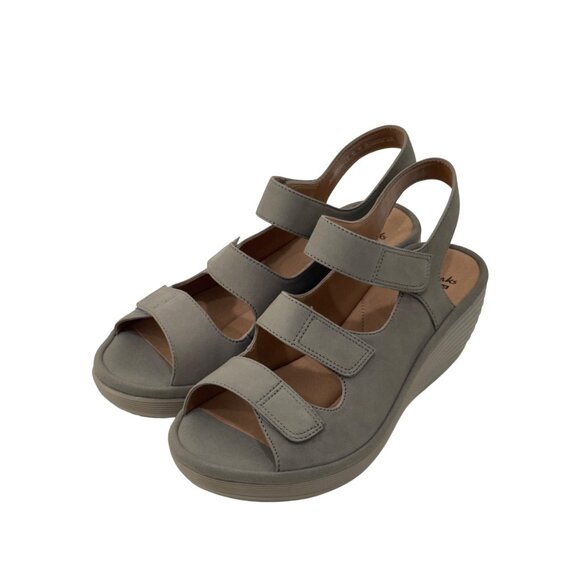 Clarks Reedly Juno Tan Sage Leather Wedge Sandals Womens 9.5M Adjustable Straps - Picture 15 of 15